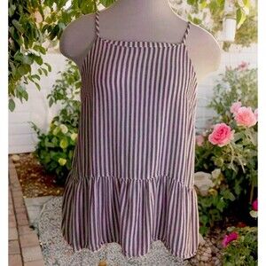 Y2K Fairy Spaghetti Strap Peplum Top, Size XL,100% Rayon, Striped,Whimsy